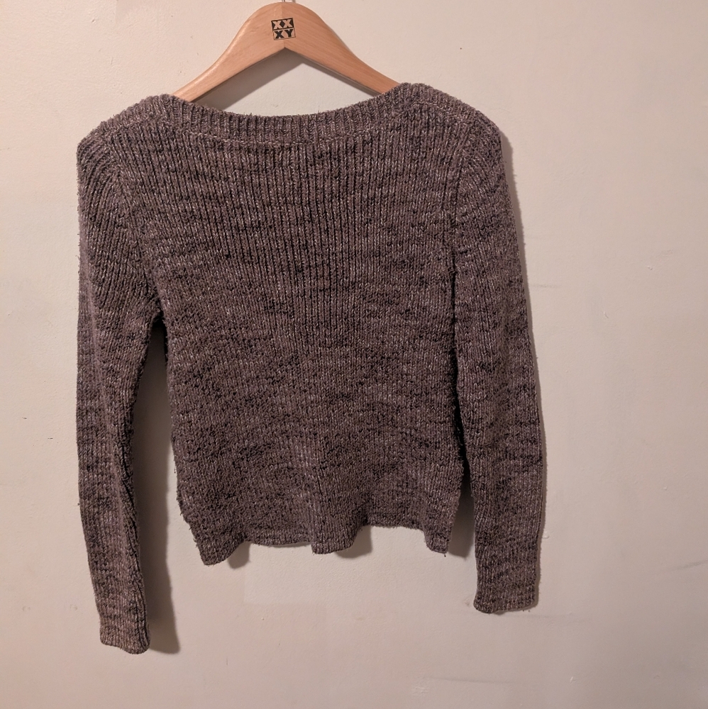 Roots Heathered Brown Cropped Boatneck Knit Cotton Sweater Size Small - Picture 8 of 12